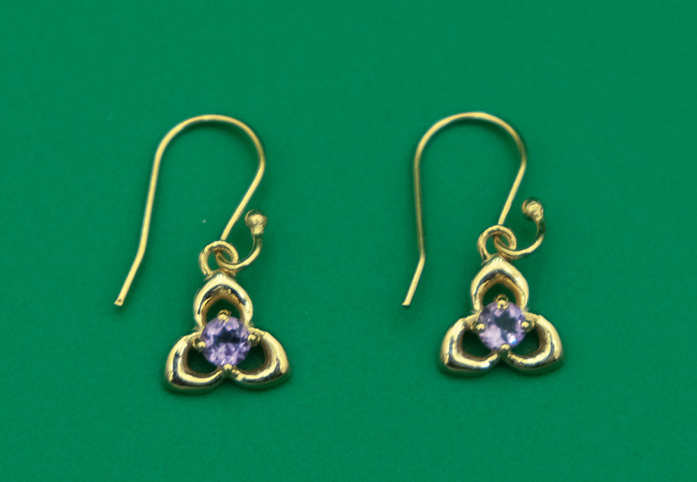 Gold Plated Earring Triquatra Amethyst