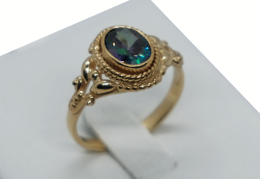 Gold PL Ring Oval Mystic Cut