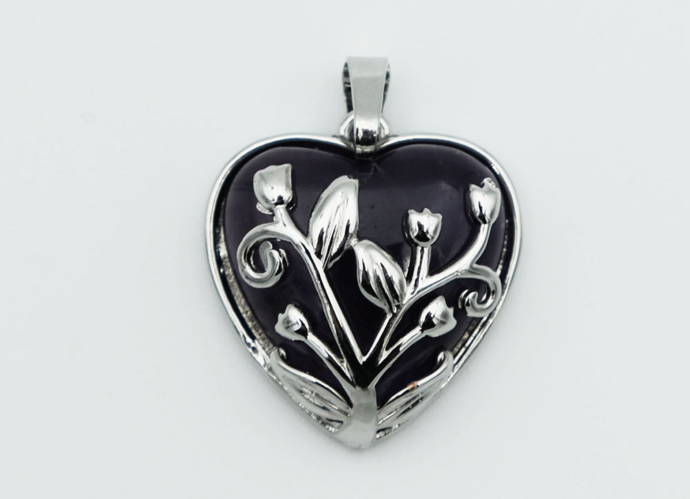 Pendant Heart Caged Amethyst