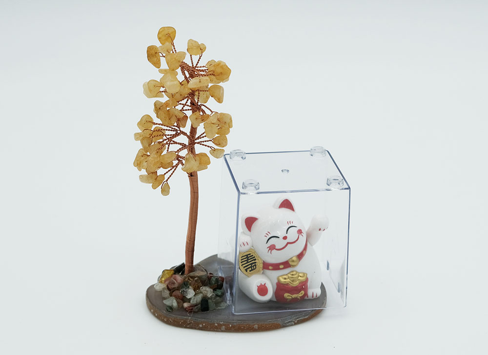 Tree Citrine Chips Waving Cat