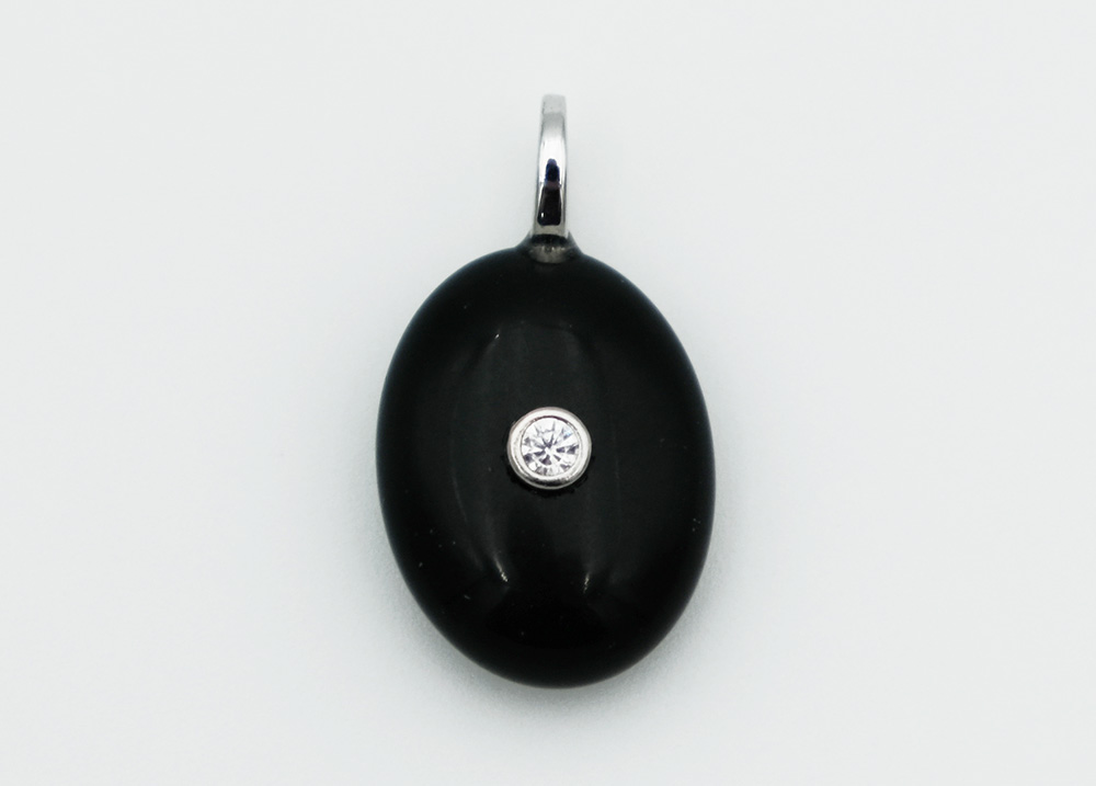Pendant Oval CZ Black Obsidian