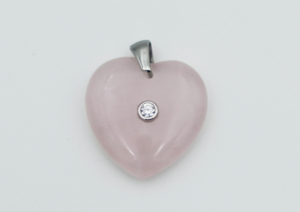 Pendant Heart CZ Rose Quartz