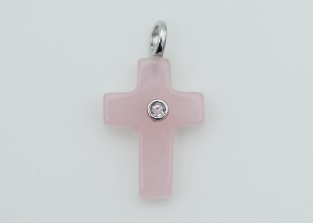 Pendant Cross CZ Rose Quartz