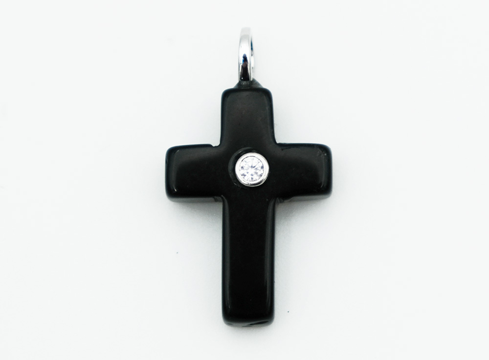 Pendant Cross CZ Obsidian