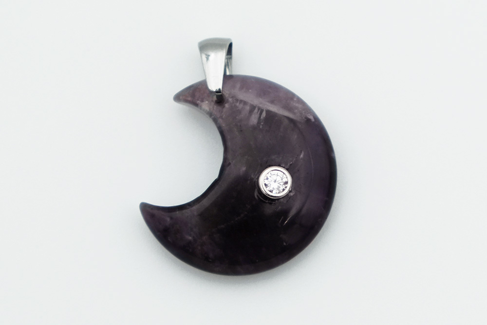 Pendant Moon With CZ Amethyst