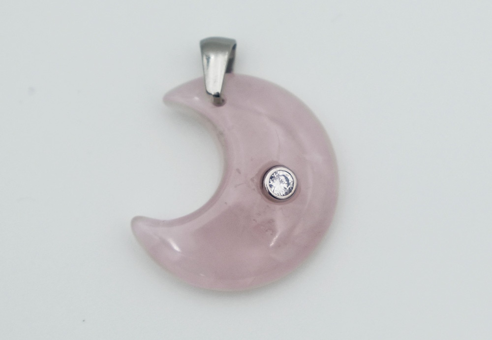 Pendant Moon CZ Rose Quartz