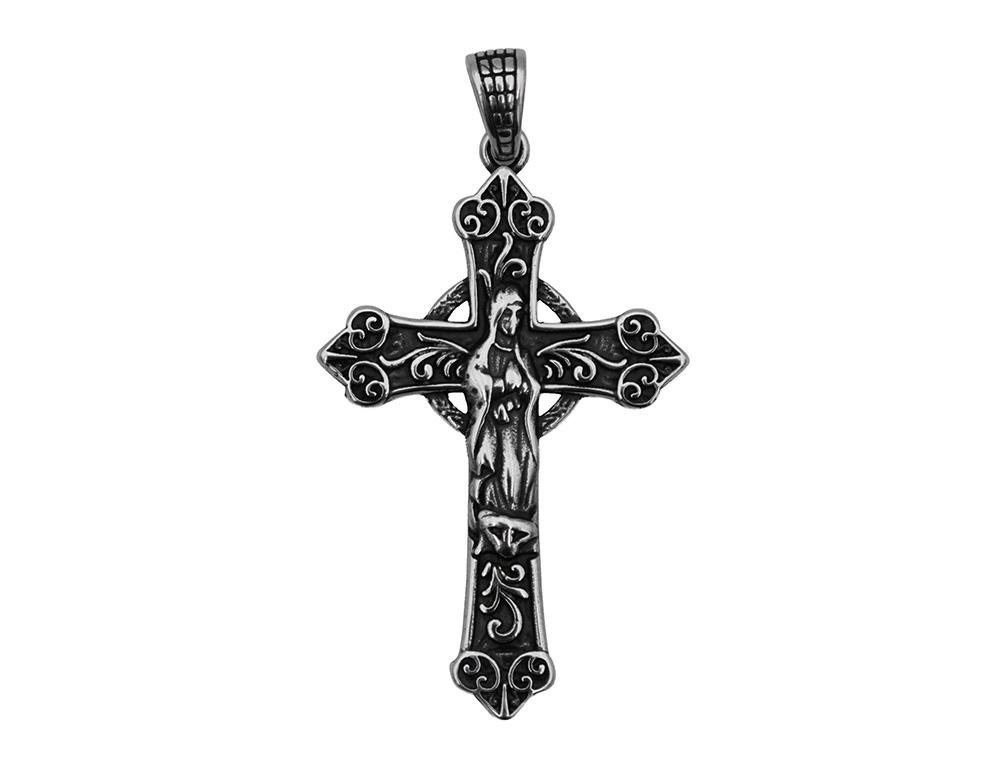 Pendant Steel Cross Mary On Cross
