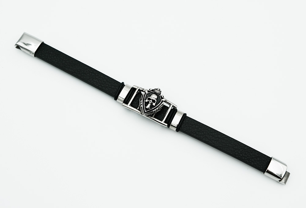 Leather Bracelet Steel Skull
